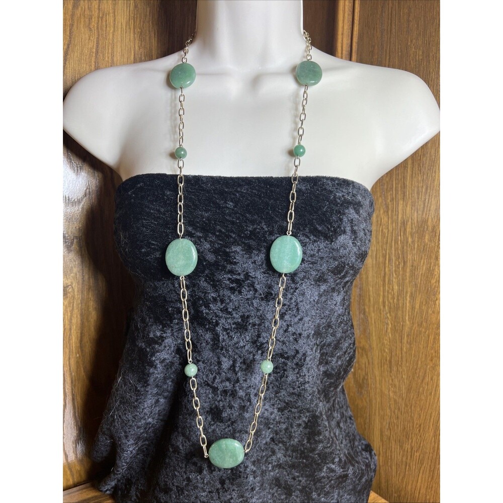Lauren Ralph Lauren Single Strand Gold-Tone Jadeite Green Stone 40" Longline